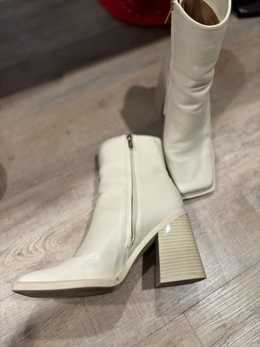 Circus by Sam Edelman Cream Square-Toe Block Heel Ankle Boots - Picture 4 of 5